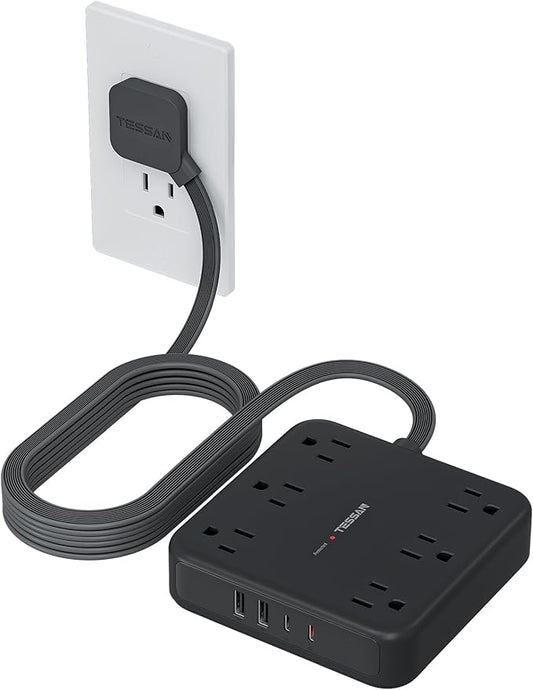 TESSAN Flat Plug Extension Cord 15 Ft, 2100J Surge Protector Power Strip by TESSAN