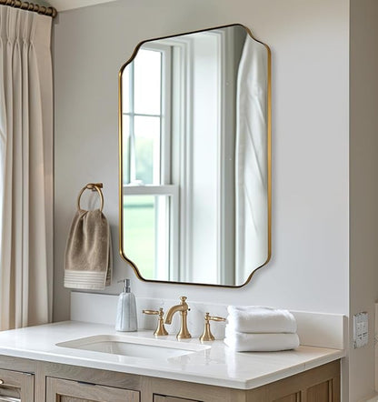 ANDY STAR 26"x38" Gold Mirror, Brushed Brass Scalloped Wall Mirror, Unique - Image 3