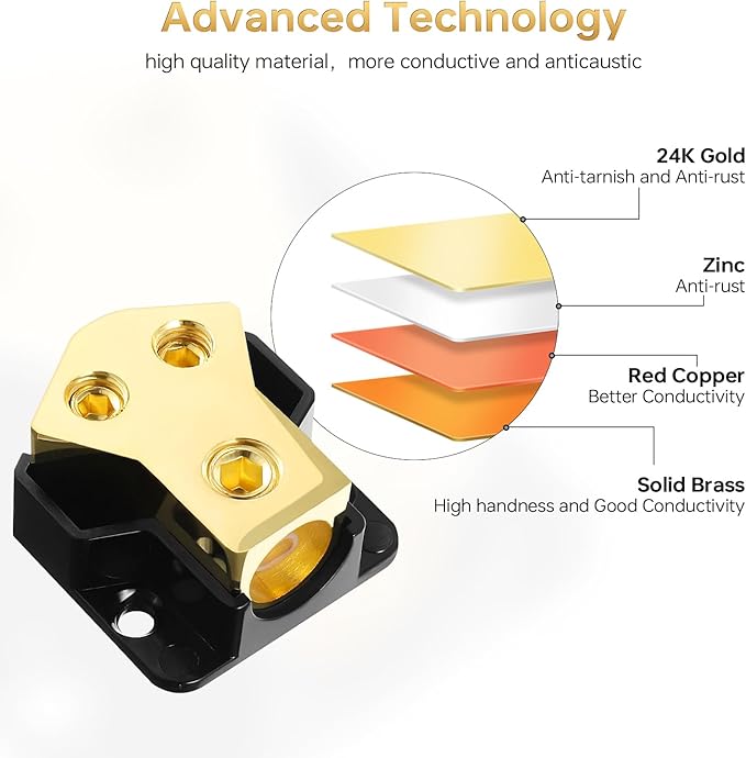 BOJACK 2 Way Splitter Amp Copper Power Distribution Block 0/2/4 AWG Gauge in - Image 2