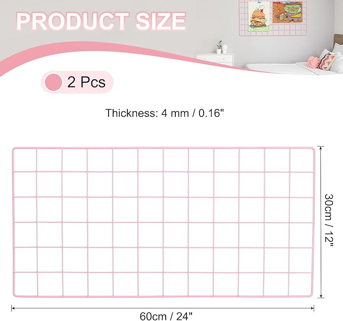 PATIKIL 24"x12" Wire Grid Panel, 2 Pack Board Photo Pictures Memo Display Grid - Image 2