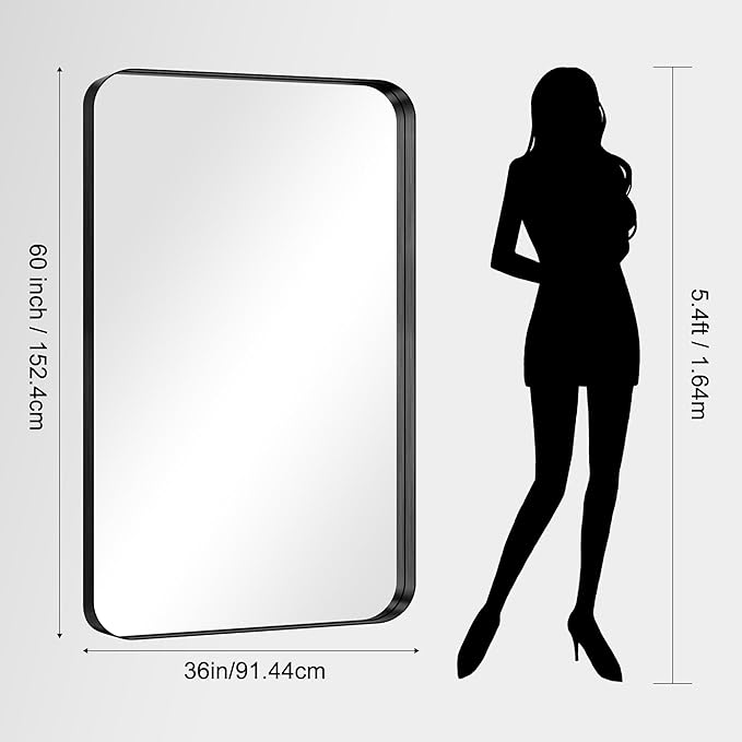 CIRCUMI Black Bathroom Mirror, Rounded Corner, Tempered Glass, Large Mirror - Image 7