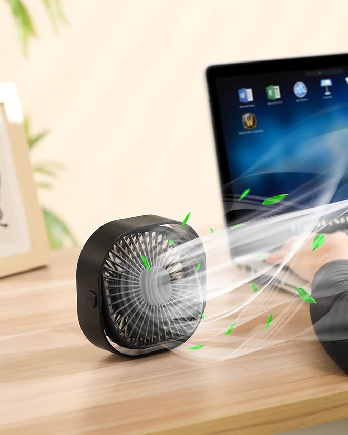 RJVW 4 Inch Small USB Desk Fan, 3-Speed Portable & 360°Rotatable Mini Cooling - Image 3