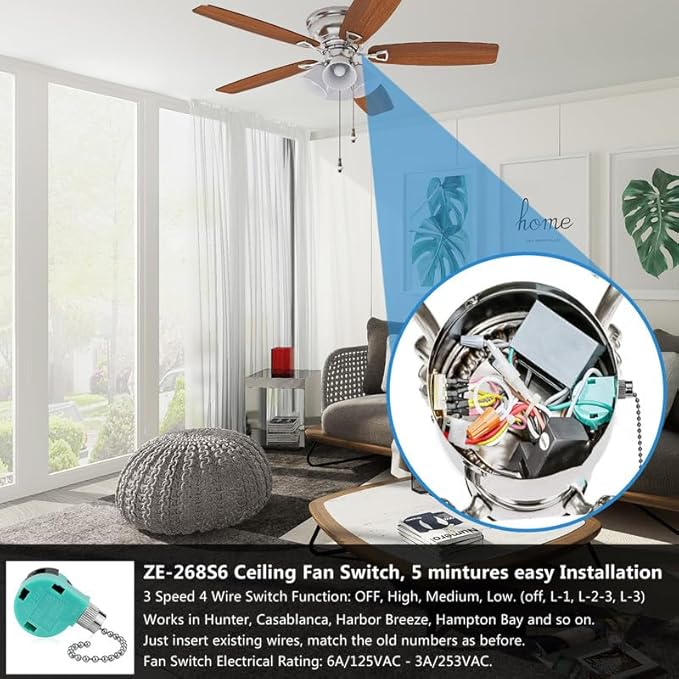 ZE-268S6 Ceiling Fan Switch 3 Speed 4 Wire Pull Chain Switch Control Switch - Image 2
