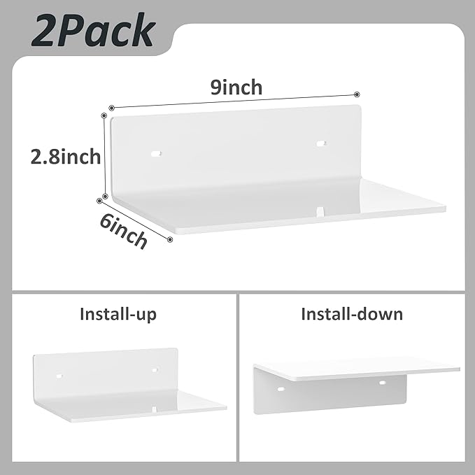 9 Inches Acrylic Wall Shelves 2 Pack, Floating Shelf - Image 3