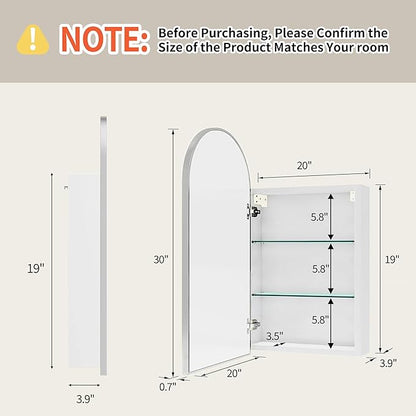 Arched Medicine Cabinet with Mirror, Bath Vanity Mirror with Storage, Aluminum - Image 2