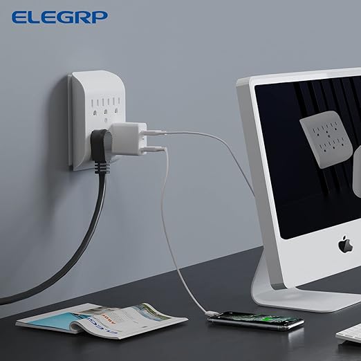 ELEGRP 6-Outlet Extender with Central Anchor, 3-Prong Grounded Wall Tab - Image 4