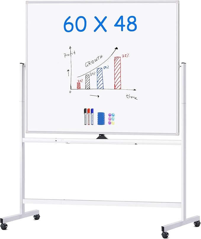 maxtek Rolling Whiteboard 60x48, Large Double-Sided White Board Dry Erase on by Maxtek