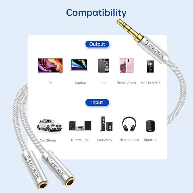 SYNCWIRE Headphone Splitter, Nylon-Braided 3.5mm Extension Cable Audio Stereo Y - Image 7