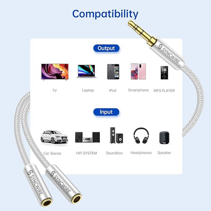 SYNCWIRE Headphone Splitter, Nylon-Braided 3.5mm Extension Cable Audio Stereo Y - Image 7