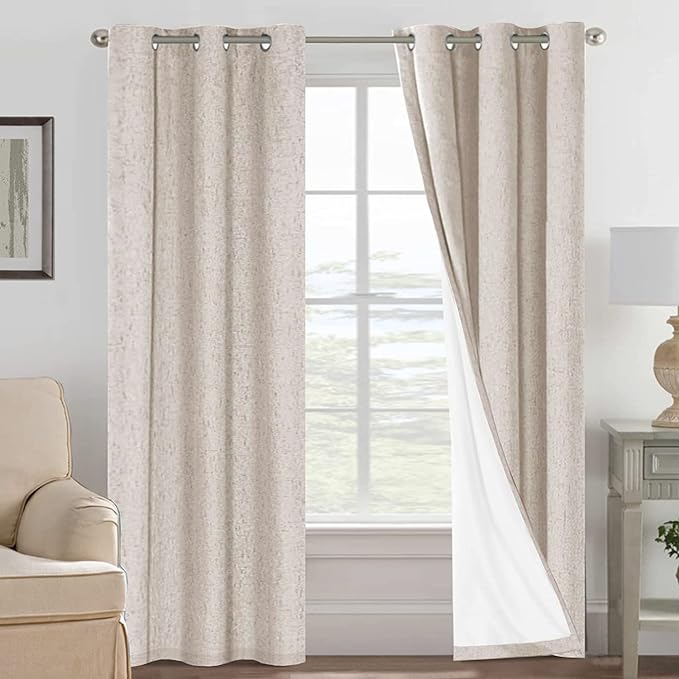 H.VERSAILTEX Blackout Linen Curtains, 100% Blackout Drapes Textured Blackout by HVERSAILTEX