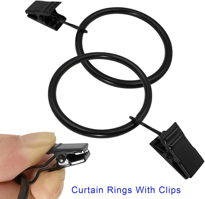 LLPJS 20 Pack Metal Curtain Rings with Clips, Curtain Clip Rings Hooks for Hanging Drapery Drapes Bows, Curtain Rod Rings 1.5 inch Interior Diameter, Black
