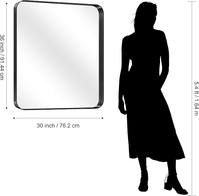 CIRCUMI Black Bathroom Mirror, Rounded Corner, Tempered Glass, Mirror - Image 8