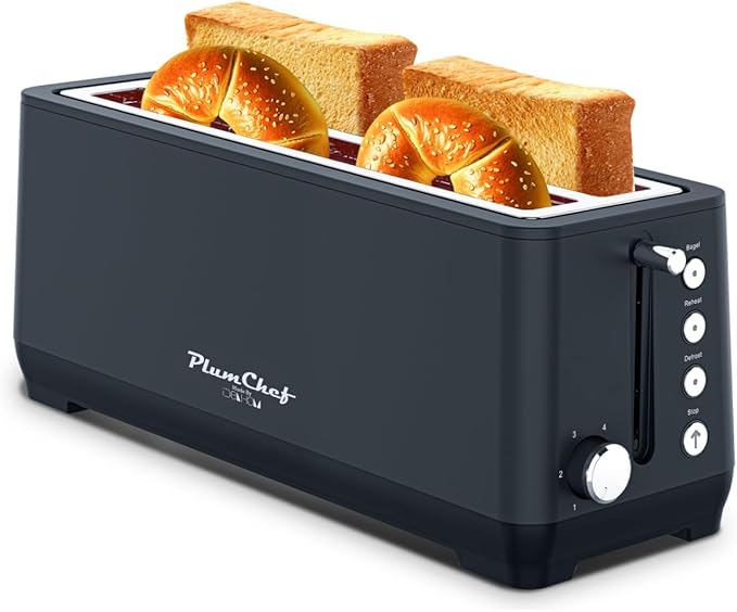 4-Slice Toaster, Extra Wide Long Slot Toaster, 6 Browning Settings, by PlumChef