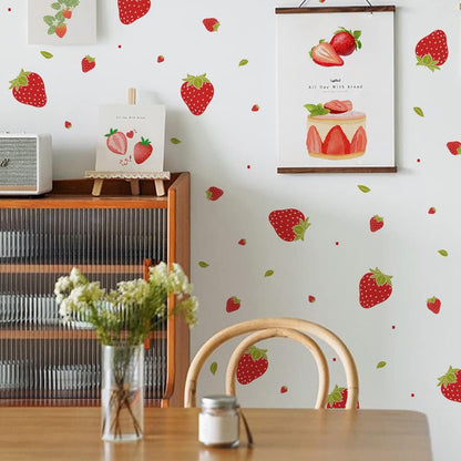 Strawberry Stickers - 48 PCS, 4 Sheets, Fruits Kitchen Decor, Wall Decor for Bedroom, Bathroom, Classroom, Nursery Room