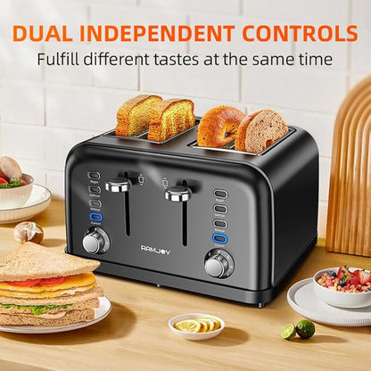 Black Toaster 4 Slice, Dual Independent Controls, Extra Wide Slot Toasters - Image 3