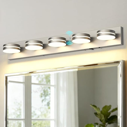32In Motion Sensor Vanity Light Brushed Nickel, 3CCT 5-Light Modern LED by Unknown
