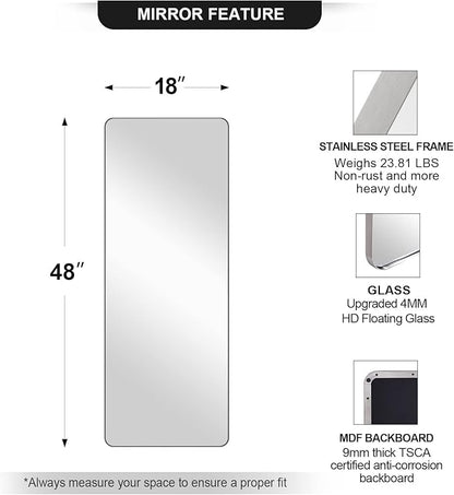 ANDY STAR 18" x 48" Full Length Wall Mirror, Large Brushed Nickel Mirror - Image 4