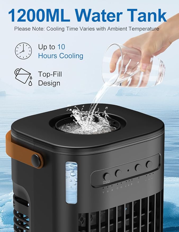 3-IN-1 Portable Air Conditioners, 5400mAh Built-In Battery Personal Evaporative - Image 7