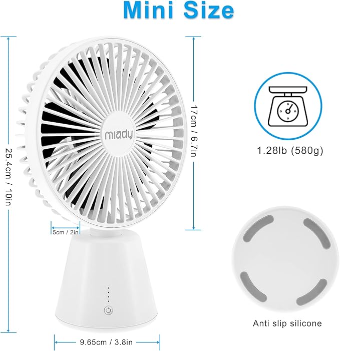 Miady USB Desk Fan, Upgraded 5000mAh Portable Desktop Fan 135°Auto-Oscillating - Image 6