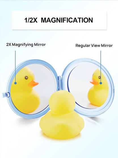 Compact Mirror for Purse, Pack of 24 Double-Sided 1X/2X Magnifying Metal Pocket Makeup Mirrors(Round, Light Blue)