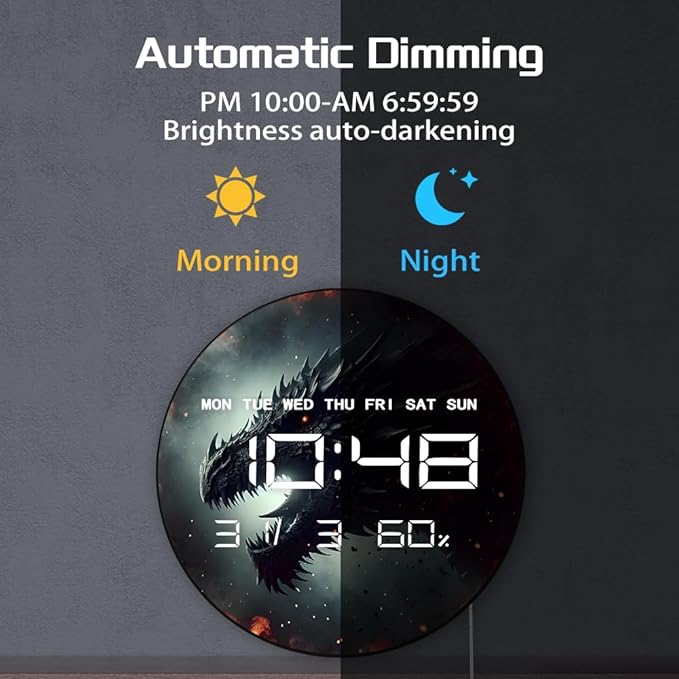 Timethink 12 Inch Evil Dragon LED Digital Wall Clock Large Display, Dark - Image 5