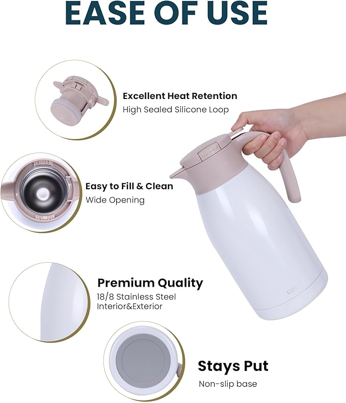 GiNT 1.9L / 64Oz Thermal Coffee Carafe, Insulated Stainless Steel Coffee Carafes - Image 3