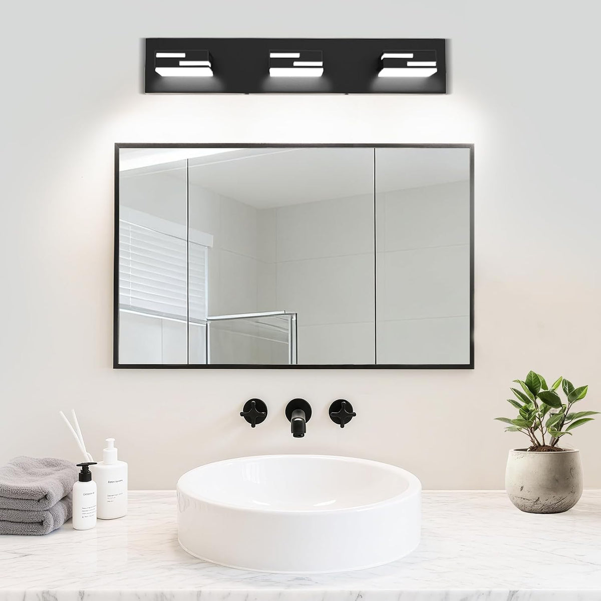 led modern bathroom vanity light fixtures, dimmable matte, front angle view