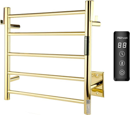P&Bhusri Polished Gold Heated Towel Rack, 21.65" L x 17.72" H 5-bar Fast Dry by PBhusri