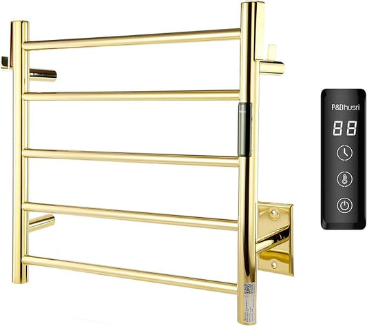 P&Bhusri Polished Gold Heated Towel Rack, 21.65" L x 17.72" H 5-bar Fast Dry by PBhusri