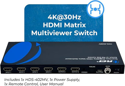 OREI Quad Multi HDMI Viewer 4 in 2 Out, HDMI Matrix Switcher 4 Ports Seamless - Image 2