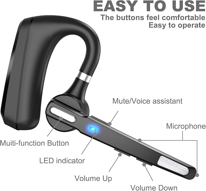 MQQC Bluetooth Headset V5.0, Wireless Bluetooth Earpiece 24Hrs HD Calling - Image 2