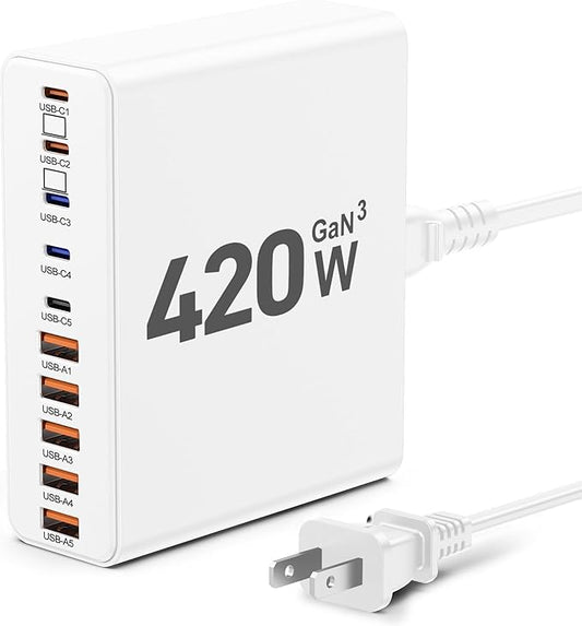 420W USB C Charger Block, 10-Port Charging Station GaN Fast Charging Type C & by Unknown