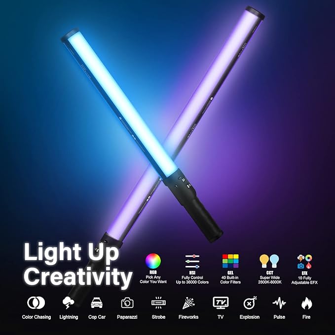 Mettlelite LS400C RGB LED Light Stick Full Color Continuous Output Video Light - Image 2