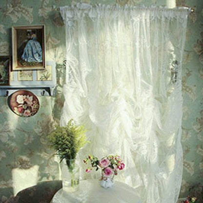 FADFAY Balloon Curtain Adjustable Tie-Up Off White Lace Semi Sheer Window Curtain Shade European Style Embroidered for Living Room Bedroom 1 Panel 78''78''