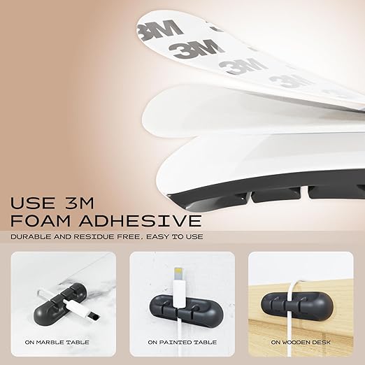 Apromisith USB Cable Organizer Clips Cord Holder, 10 Packs Black Self Adhesive - Image 4
