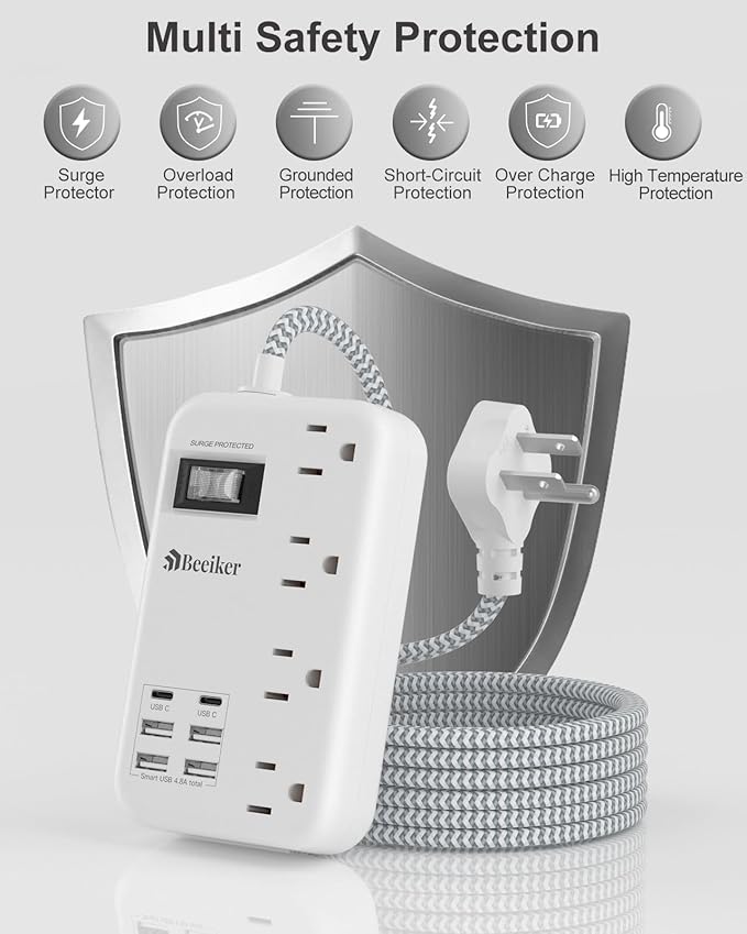 6 USB Surge Protector Power Strip- 5Ft Travel Power Strip - Image 7