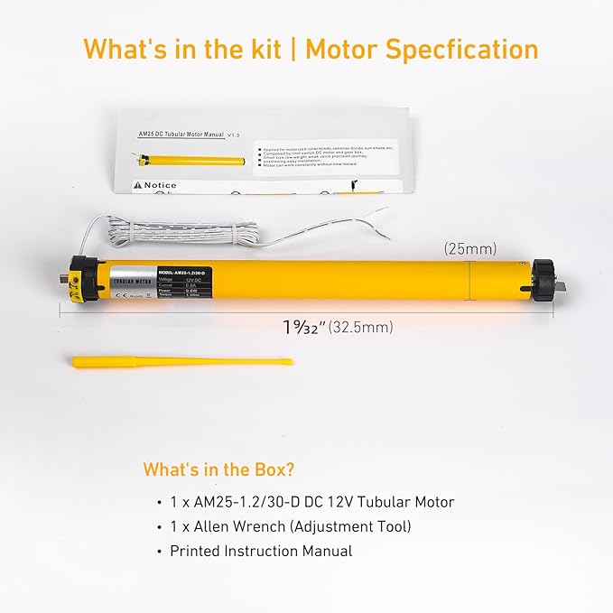 AM25-1.2/30-D DC 12V Tubular Roller Blind Motor – Built-in Mechanical Limit - Image 6