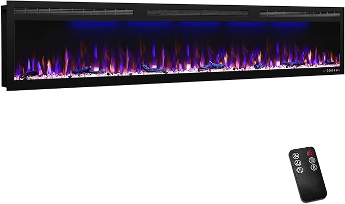 Electric Fireplace Recessed 88 inches, Insert and Wall Mounted Slim Fireplace by Mystflame