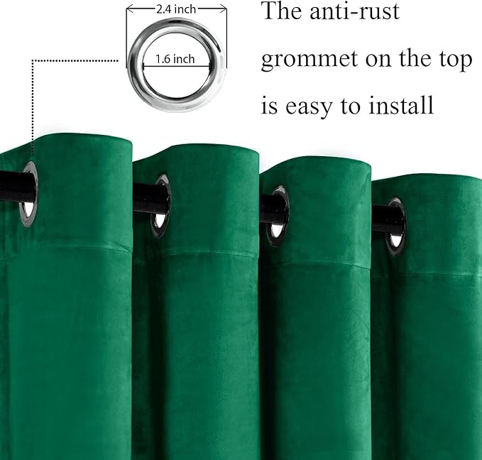 JIUZHEN Green Velvet Curtains 84 inches - Image 2