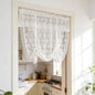 White Floral Lace Tie Up Curtain, Adjustable Lift Balloon Window Shade | Scalloped Edge Kitchen Curtain, Light Filtering Sheer Lace Curtain for Cafe Bathroom Rod Pocket, 1 Panel (W35 L39 inch)