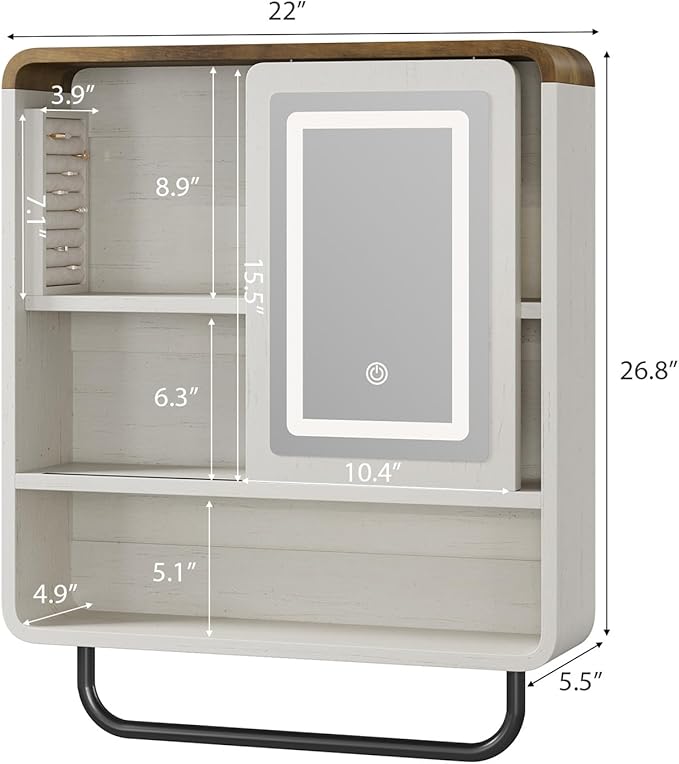 QUW Bathroom Wall Cabinet with Sliding Mirror Door, Modern Medicine Cabinet - Image 3
