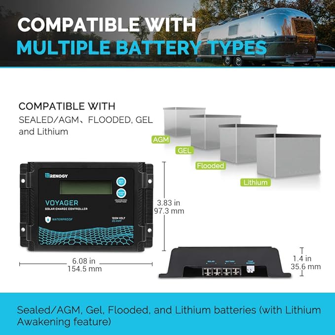 Renogy Voyager 20A 12V/24V PWM Waterproof Solar Charge Controller w/ LCD Display - Image 4