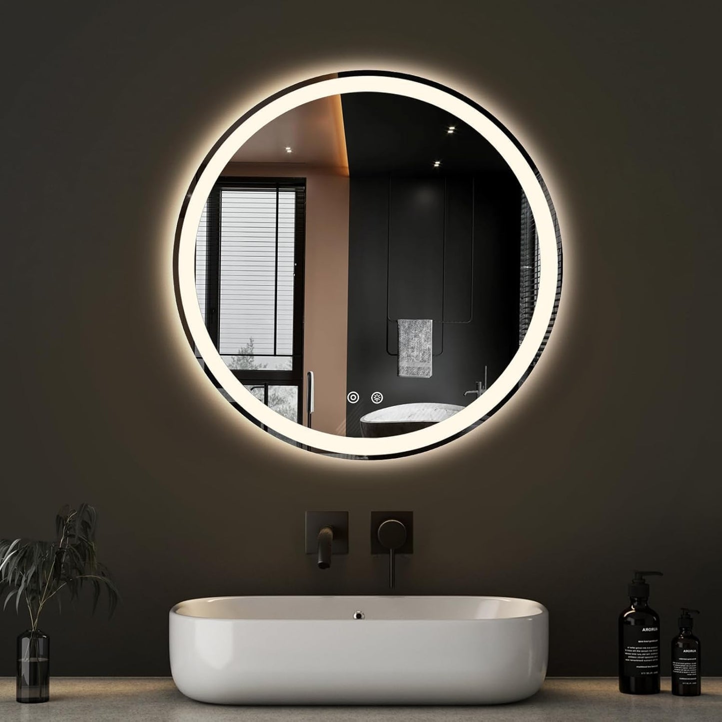 Simple Deluxe Round LED Bathroom Mirror with Lights, Smart Anti-Fog LED Bathroom Mirror with Circular Dual Lights and 3-Color Temperature Memory dimming (24inch)