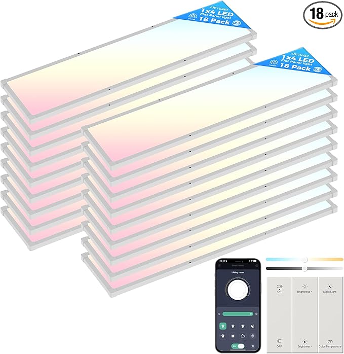 AIKVSXER 18 Pack 1x4 FT LED Flat Panel Light Surface Mount, by AIKVSXER