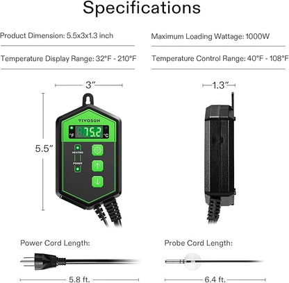 VIVOSUN Digital Heat Mat Thermostat Controller, 40–108 ºF 1000W - Image 7