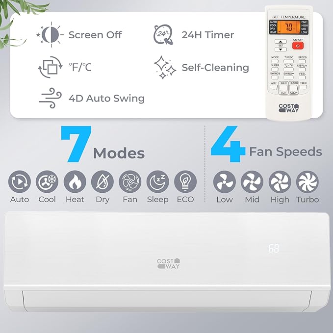 COSTWAY 18000 BTU Mini Split Air Conditioner & Heater, 208-230V WiFi Enabled 25 - Image 3