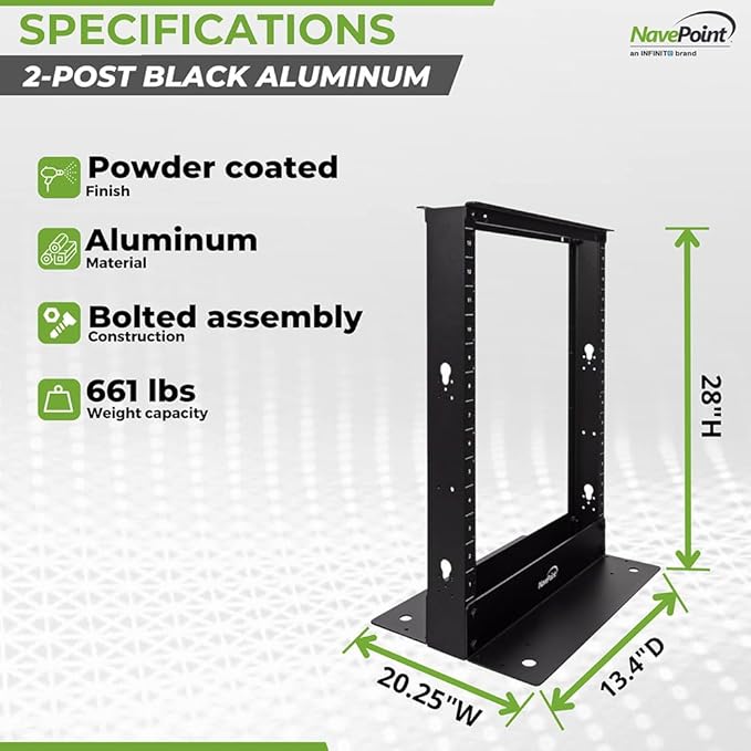 NavePoint 13U 2 Post Open Frame Server Rack - Image 4