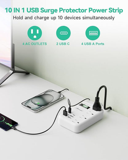 Alitayee 6 USB Surge Protector Power Strip- Travel Power Strip - Image 3