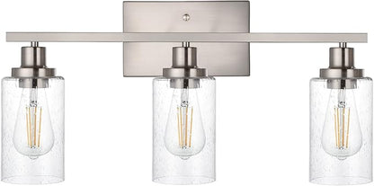 WINSHEN Bathroom Light Fixtures 3-Lights Seeded Glass in Brushed Nickel Finish by WINSHENLighting