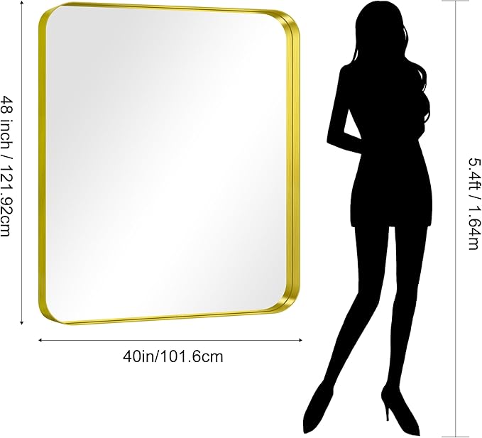 CIRCUMI Gold Bathroom Mirror, Rounded Corner, Tempered Glass, Large Mirror - Image 7